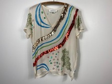 Vintage 80s/90s Argenti Pure Silk Abstract Jewel Beaded Sequin Top Womens Medium