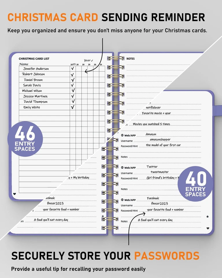 WEMATE Spiral Address Book with Alphabetical Tabs, Leather Password Book, Addres - Image 4 of 4