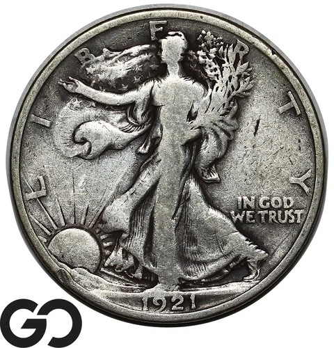 1921 Walking Liberty Half Dollar, Low Mintage Choice FINE++ Key Date!
