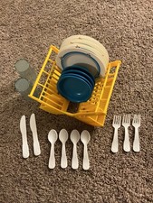 Vintage Fisher Price Fun Food Family Dinnerware Set 2107 1987 Plate Bowl Rack