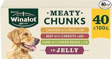 Pet Meaty Chunks Adult Wet Dog Food in Jelly – Beef, Chicken & Lamb – 40 x 100g 3.64 per kilo