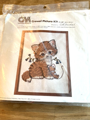 Vintage Crewel Kitten Mouse Picture Kit 1979 Columbia Minerva 7993 Ruth Moreheah