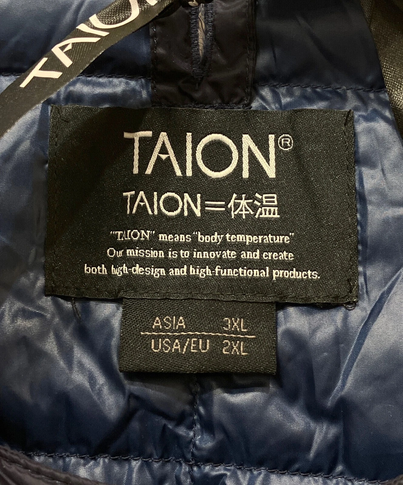 TAION Basic Crew Neck Button Inner Down Jacket Men's Size 3XL Navy Excellent - product detail image 3