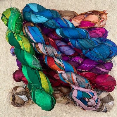 Indian Shot Silk Sari Ribbon 100g Knäuel NEUE FARBEN
