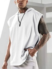 2025 Summer New High Quality Men's Sleeveless Hooded Sweatshirt Loose Vest Fitne