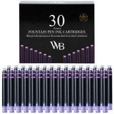 Wordsworth & Black Fountain Pen Ink Refills - Set of 30 Purple Ink Cartridges...