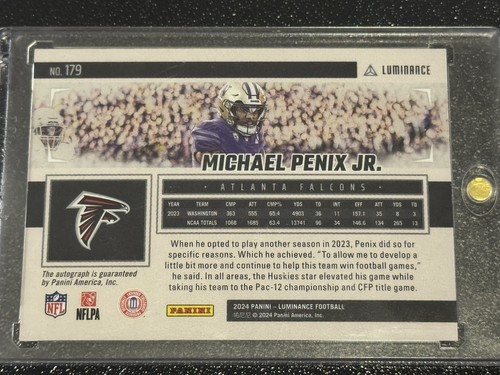 2024 Luminance Michael Penix Jr Rookie Auto JERSEY MATCH 9/50 Falcons Huskies SP - 第 9/9 張圖片