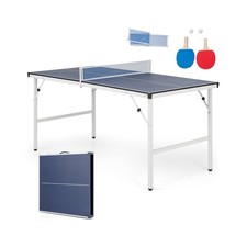 Image of Foldable Table Tennis Table with Net Paddles Balls Indoor Outdoor Blue