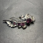 STERLING SILVER 925 lot Brooch N35 WBS Vintage Leaf Flowers Amethyst Purple Rare