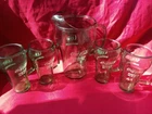 Vintage Green Whataburger Cowboy Coca Cola Glasses & Pitcher