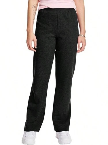 Hanes Women's Ecosmart Fleece Sweatpants Open Bottom Cuff L (14-16) EBONY BLACK