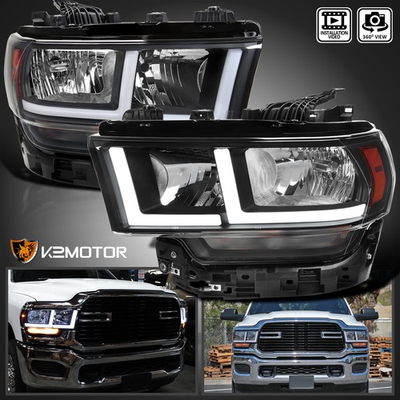 #ad Black Fits 2019 2024 Dodge Ram 2500 3500 LED Tube Strip Headlights LeftRight $363.38