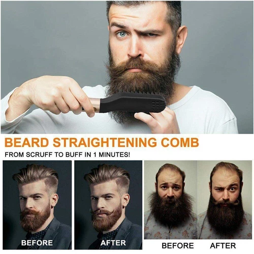 Beard Hair Straightener Quick Heated Electric Brush Straightening Comb Style - Picture 5 of 9
