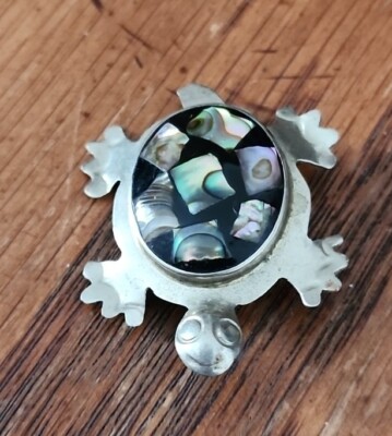 Vintage Alpaca Silver Mexico Turtle Pin Brooch with Abalone Shell ...