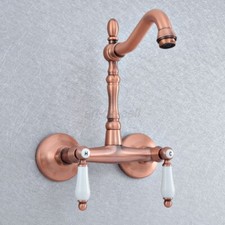 Antique Red Copper Wall Mount Kitchen Sink Faucet Swivel Spout Basin Mixer Tap