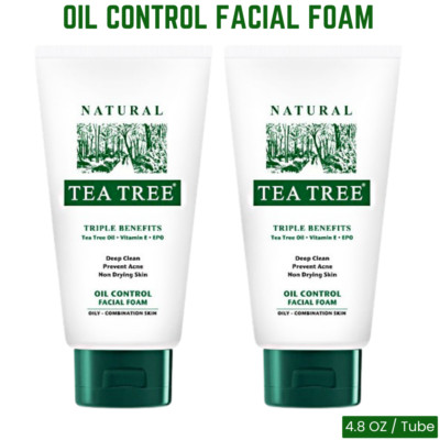 Facial Foam Tea Tree Cleanser Oil Control Acne Deep Clean Wash Face Skin 140g x2