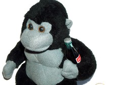 RARE 1996 Coca Cola 6" Stuffed Plush Ape Gorilla Monkey Animal w Coke Bottle GD