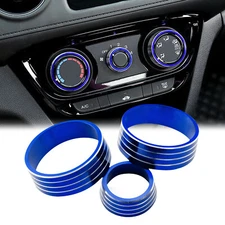 Blue Alloy Console AC Climate Control Switch Knob Ring Trims For Honda Fit Jazz
