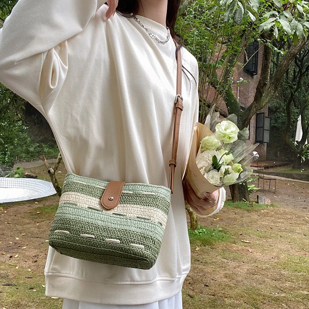 Lightweight Straw Knitted Purse Straw Woven Woven Side Bag Beach