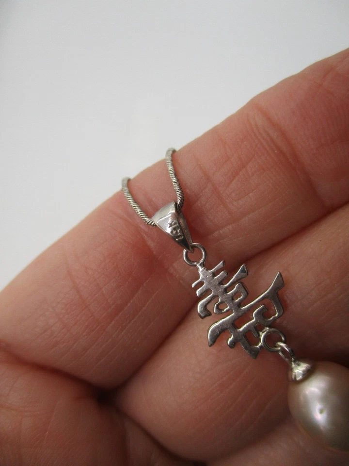 COLLAR ORO BLANCO 14K con COLGANTE PERLA ROSA PERSONAJES "LONGEVIDAD CHINA" Foto 3 de 4