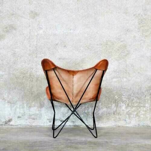 Handmade Vintage Leather Butterfly Chair With Full Folding Stand Sleeper Seat - Picture 4 of 9