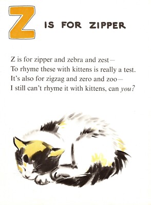 Vintage Calico Cat Print Clare Newberry ABC Letter Z Alphabet Print 6000