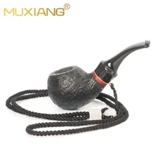MUXIANG Briar Wooden Tobacco Pipe Small Pocket Necklace Smoking Pipe Sandblasted