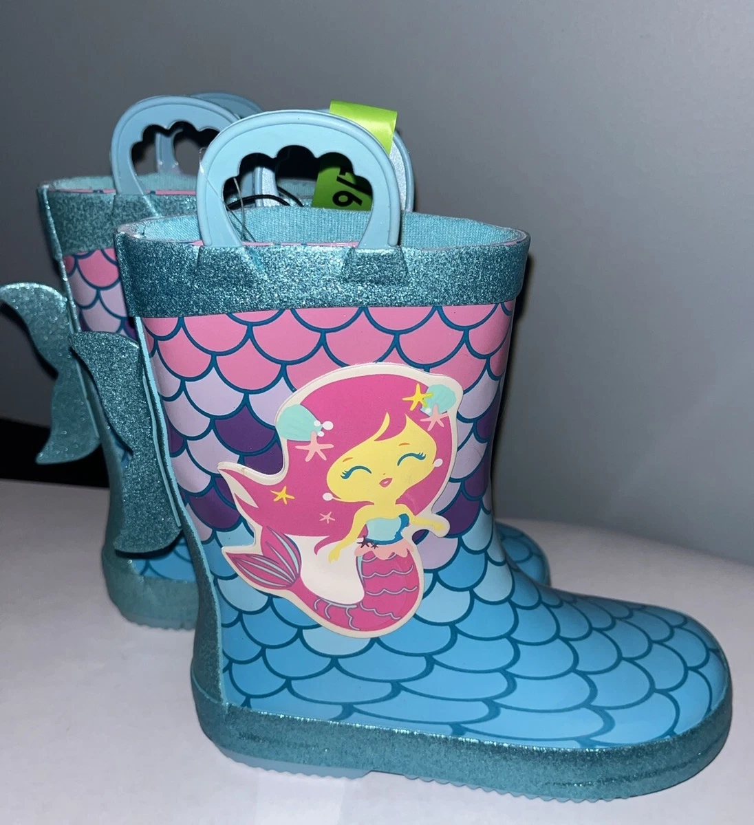 Mermaid Toddler Rain Boots Girls Lined Waterproof Boots Size 13 1