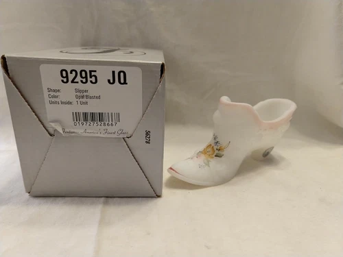 Vintage Fenton Art Glass Opal Blasted hand painted flowers slipper 9295 JQ;NIB