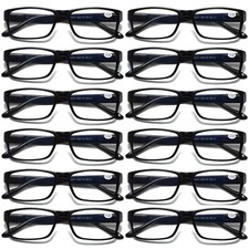 12 PK Mens Unisex Blue Light Blocking Reading Glasses Black Spring Hinge Readers