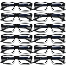 12 PK Mens Unisex Blue Light Blocking Reading Glasses Black Spring Hinge Readers