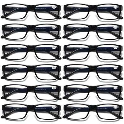 12 PK Mens Unisex Blue Light Blocking Reading Glasses Black Spring Hinge Readers