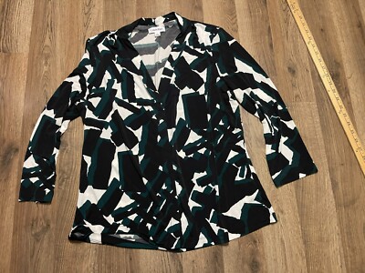 Calvin Klein Collection Shirt, Women's Size XL, Black Green White, Button Up