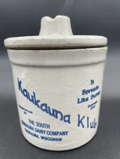 vintage Kaukauna Klub stoneware crock and lid Made in the USA Wisconsin cheese 