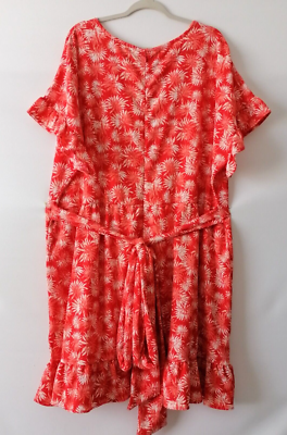 Michael Kors Womens Coral Red Floral Ruffles Tie Waist Dress Size 3X | eBay