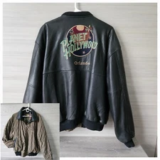 1990s Planet Hollywood Orlando Mens Sz XL Leather Bomber Jacket Reversible FLAWS