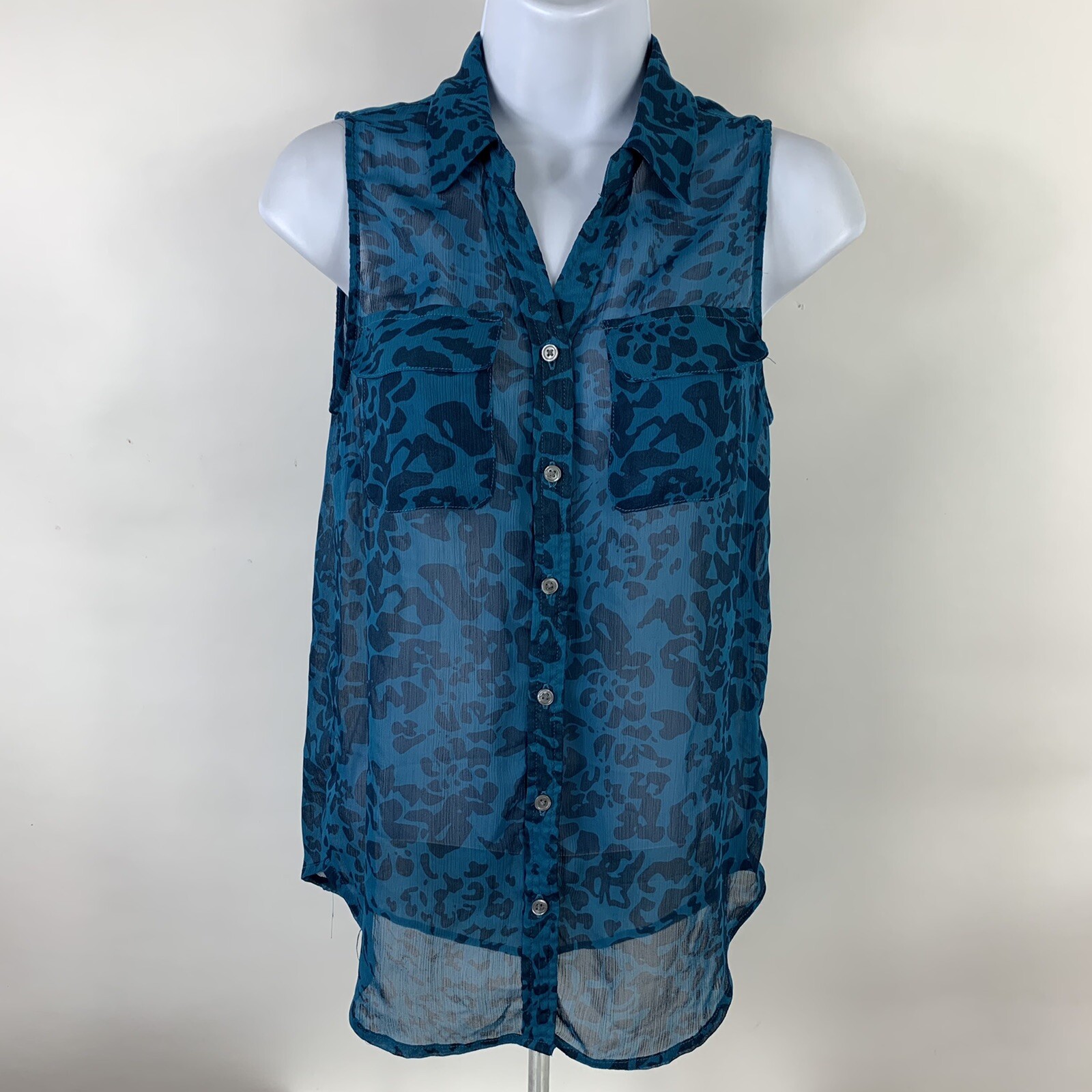 Gap Button Down Shirt Women's XS Sleeveless Chiffon Sheer Lightweight Casual
