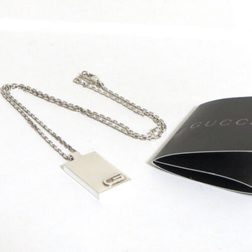 Authentic Gucci G Plate Necklace Pendant Sterling Silver 925 Made in Italy 21.0g