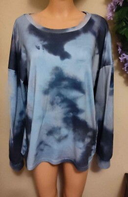 Woman's Size XL Long Sleeve Tye Dye Sweater Top blue really nice