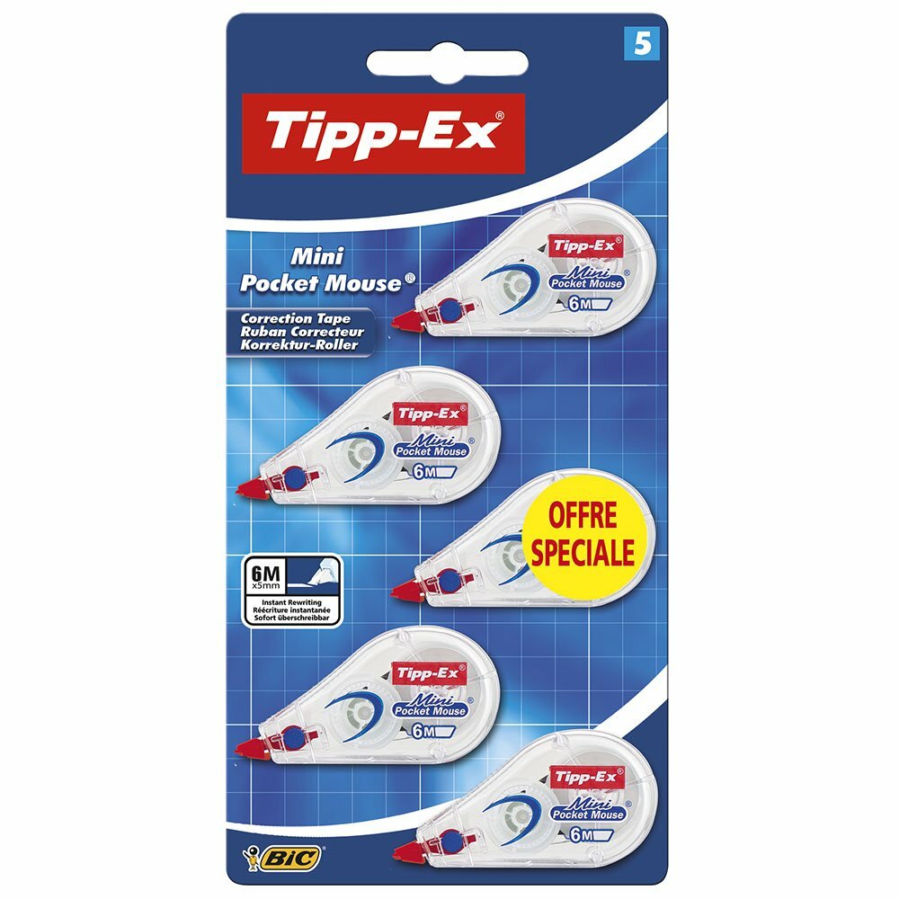 Tipp-Ex - Bianchetto a nastro, confezione da 5 correttori, 5 mm x 6 m (g2u)