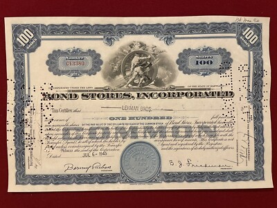 Bond Stores Incorporated Original 1945 Stock Certificate