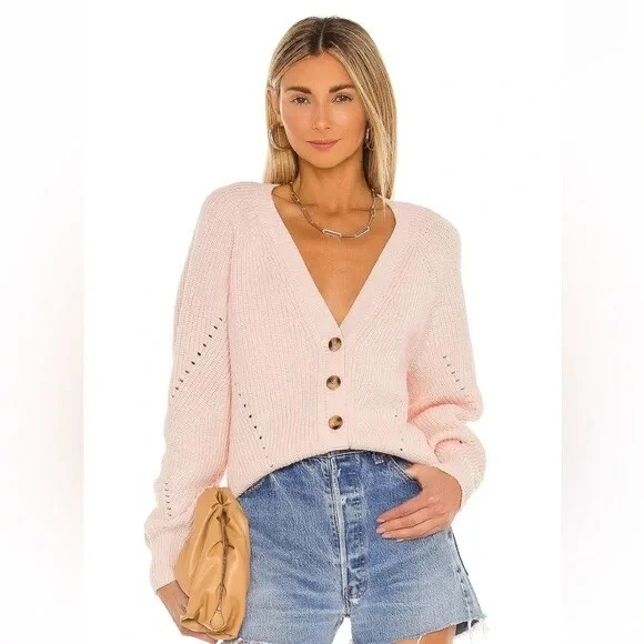 TULAROSA NWT Revolve 218 Natalia Powder Pink ribbed Cardigan Sweater Baby sz S