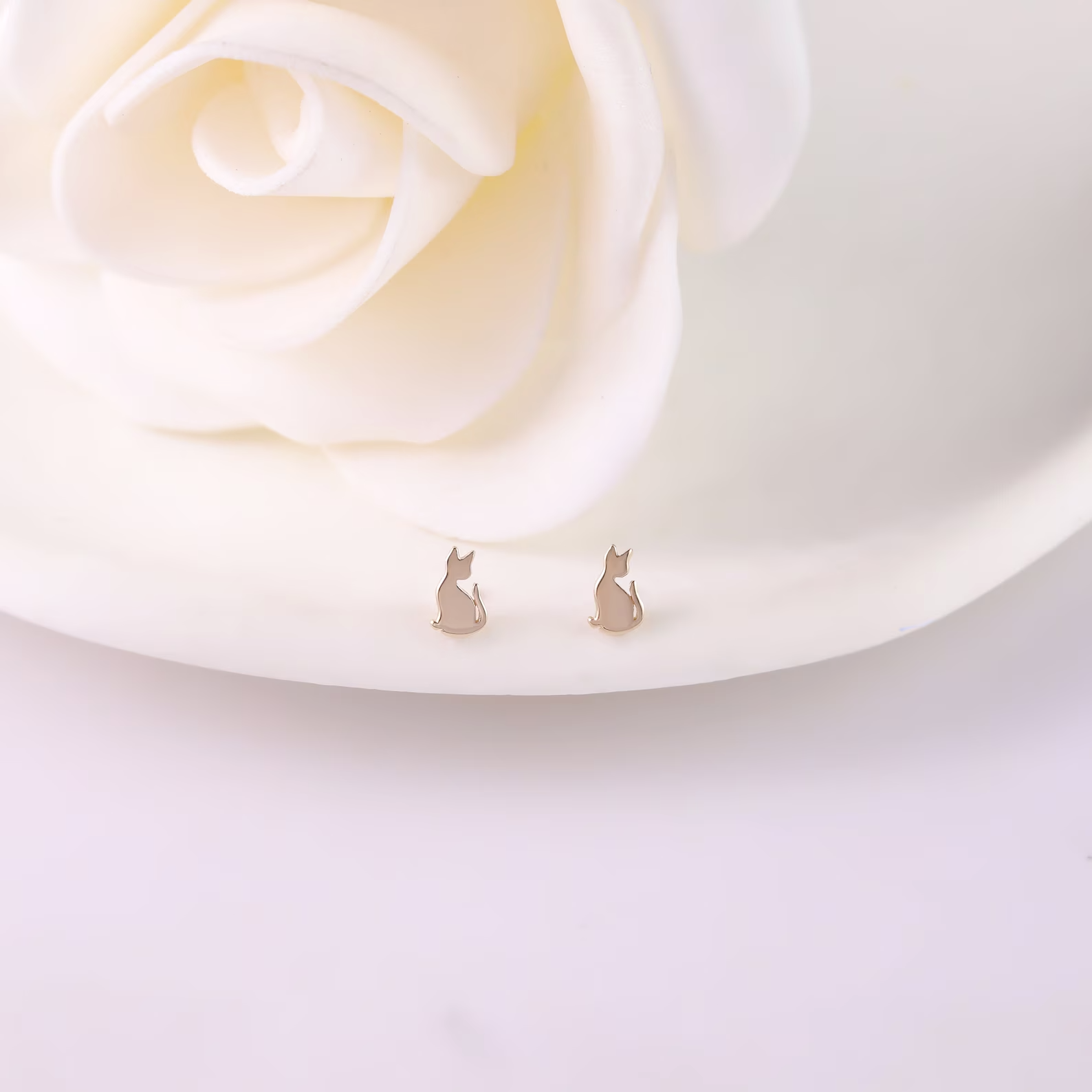 Dainty Gold Cat Stud Earrings for Helix Conch Tragus Flat Back-image