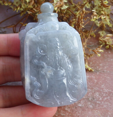 Certified Black Burma 100% A Jade jadeite pendant Money God Snuff Bottle 607744
