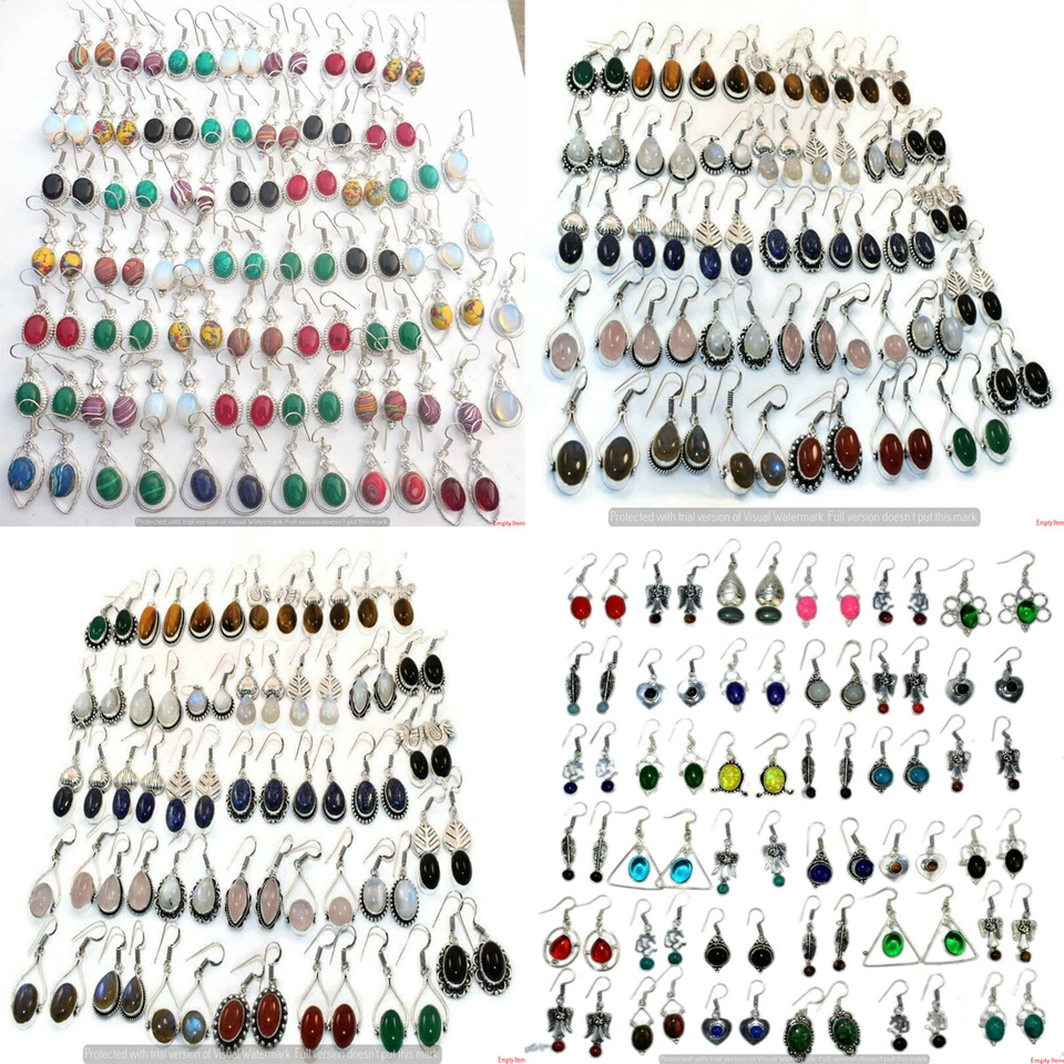 Lote de pendientes de mujer al por mayor enchapados en plata de ley 925 con piedras preciosas de jaspe y mezcla Foto 2 de 3
