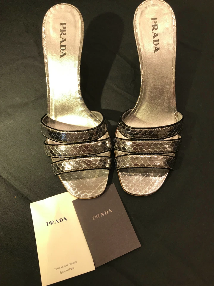 PRADA sandalo donna in argento, tacco 8 cm, 38 /2, occasione o festa, versatile - Immagine 2 di 4