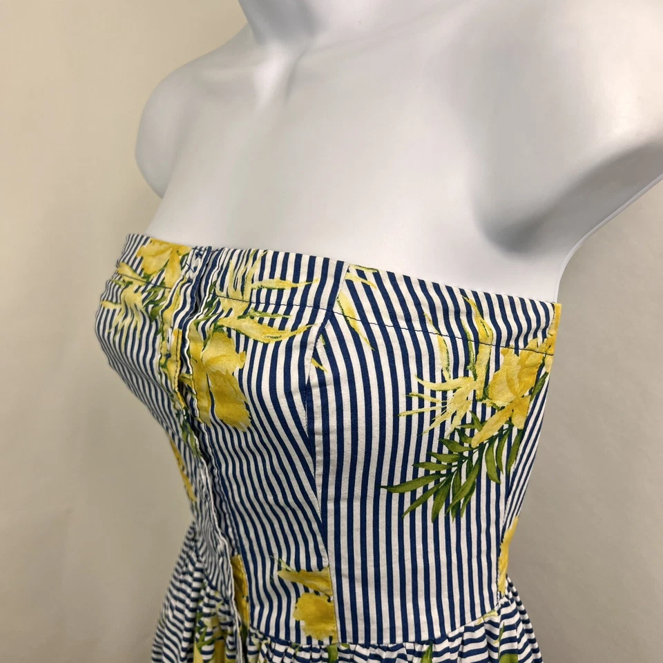 Vestido Bebop para mujer mediano sin tirantes por encima de la rodilla a rayas floral con botones Foto 4 de 4