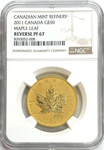 2011 GOLD CANADA 479 MINTED $50 MAPLE LEAF 1oz  REVERSE MINT REFINERY NGC RPF 67