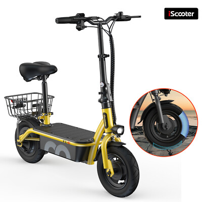 F2 Yellow E-Scooter With Seat Basket Adult 500W Motor E-Scooter