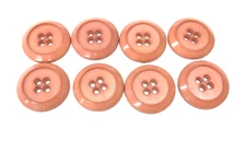 8 PLASTIC ACRYLIC CORAL PEACH 4 HOLE FLAT BUTTONS  1 1/2"
